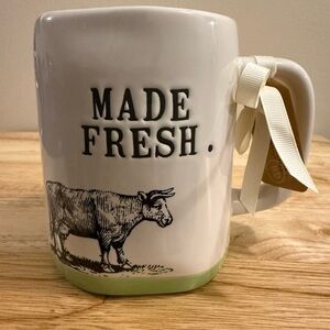 Rae Dunn White and Green 'Made Fresh' Cow Mug